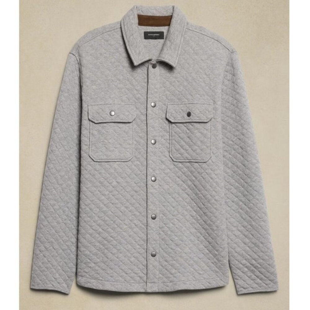 Men's Quilted Shirt, Banana Republic, Heather Grey, Medium